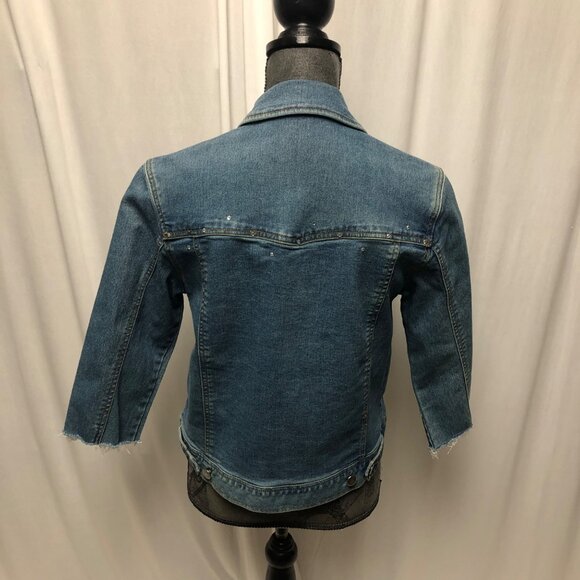 H and J Stretch Jean Jacket Rhinestones Womens Size Medium Denim Buttoned - Picture 5 of 9